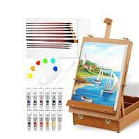 Без бренда «Набор подарочный «Две картинки» 27 предметов: этюдник 35 см из бука, краски акрил 12x12 мл, 2 холста 22x30 на мдф, 10 кистей, мастихин, палитра» в Уфе