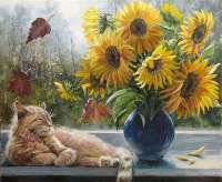 Без бренда «Подсолнухи в синей вазе возле кота» в Уфе