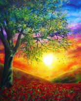 Красочный закат над маковым полем