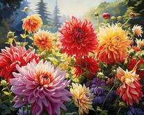 Яркие георгины и астры