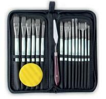 Без бренда «Коробка 50 шт.: Набор кистей для рисования в чехле, премиум набор (15 нейлоновых кистей, 1 мастихин) белые» в Уфе