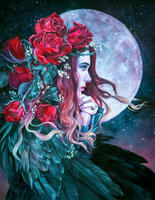 Без бренда «Девушка с розами в волосах на фоне луны» в Уфе в интернет-магазине Без бренда «Девушка с розами в волосах на фоне луны» в Уфе