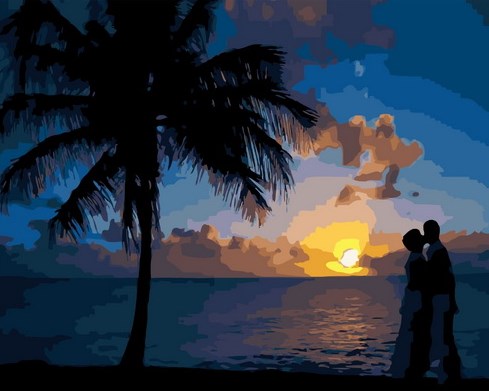 Картина по номерам 40x50 Поцелуй у моря на закате