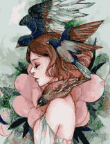 Без бренда «Девушка с большим цветком и птицы» в Уфе в интернет-магазине  Без бренда «Девушка с большим цветком и птицы» в Уфе