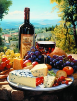 Красное крепкое вино з сыром и фруктами