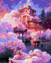 Японский храм и цветущая сакура