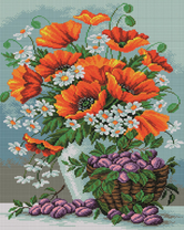 Маки с ромашками и сливы