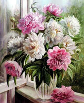 Без бренда «Пионы в прозрачной вазе у окна» в Уфе